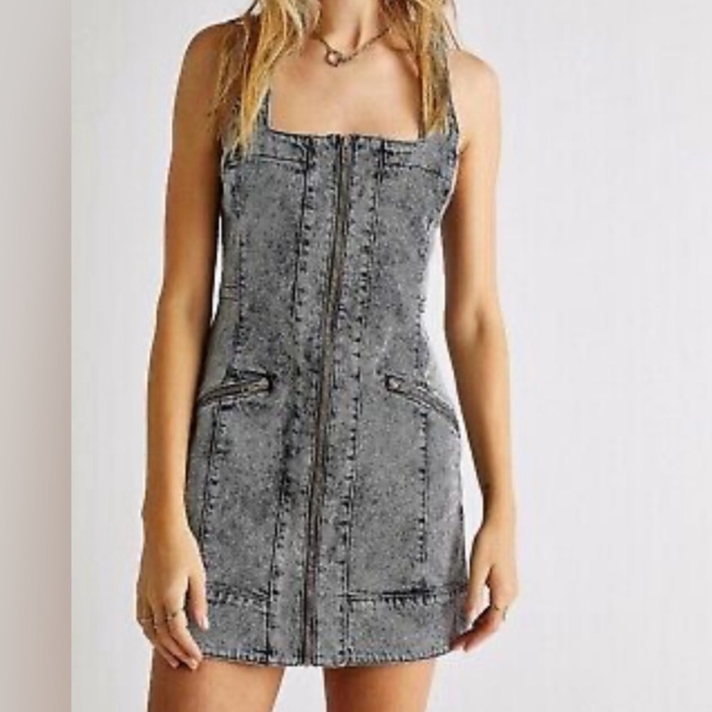 Free People Johnny Denim Mini Dress Washed Black